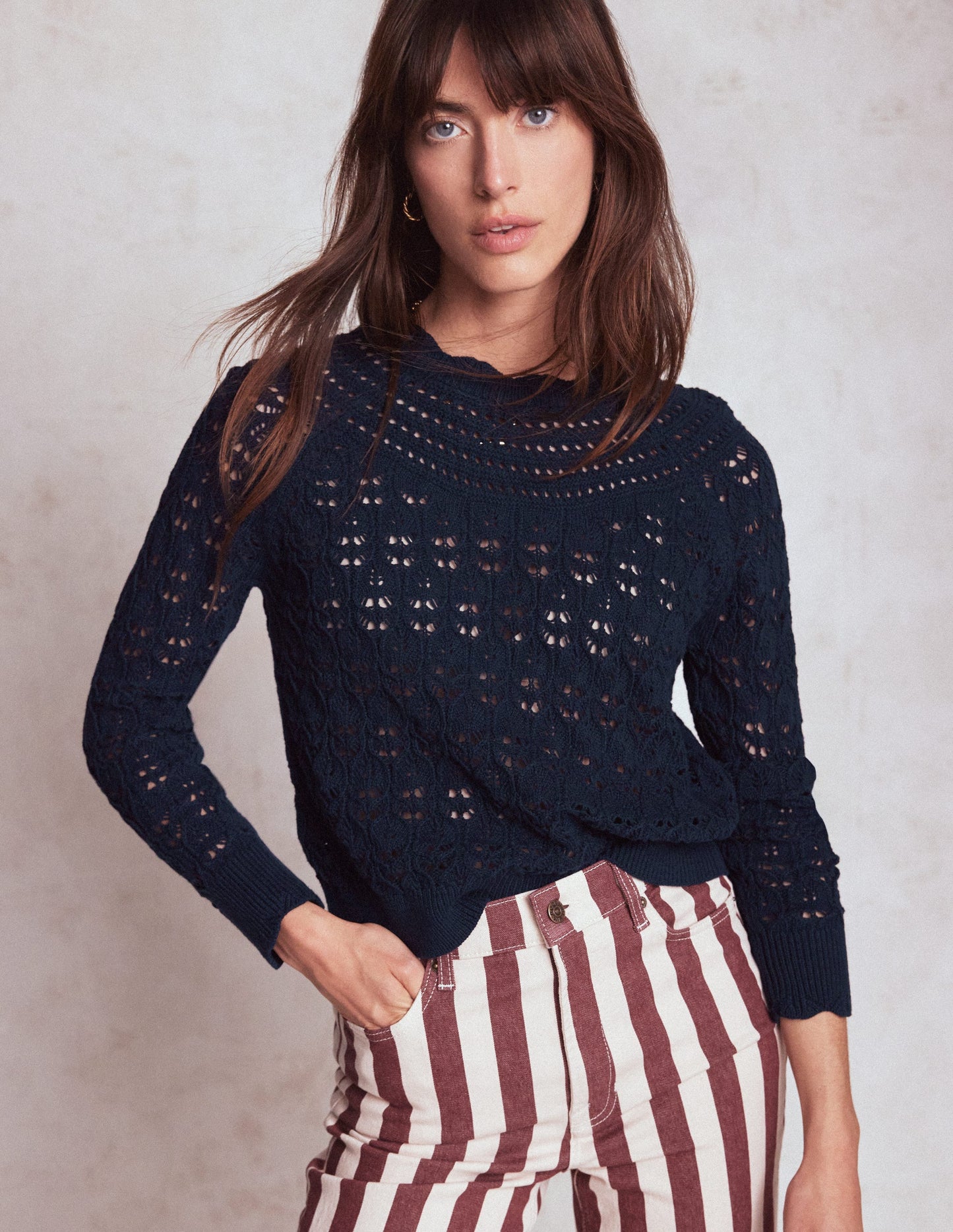 Crochet Mix Stitch Jumper-Navy
