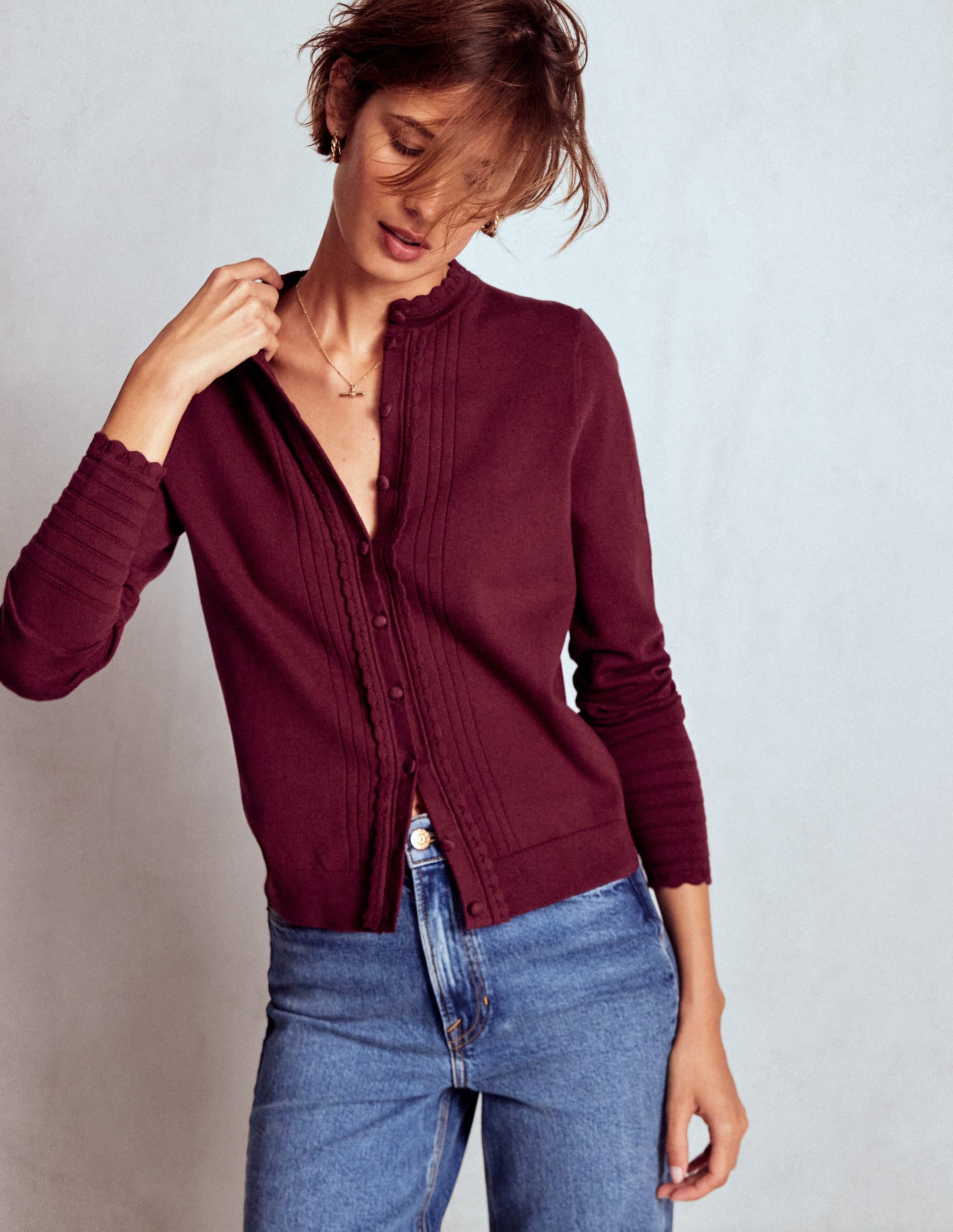 Angela Cotton Scallop Cardigan-Deep Wisteria - Image 1