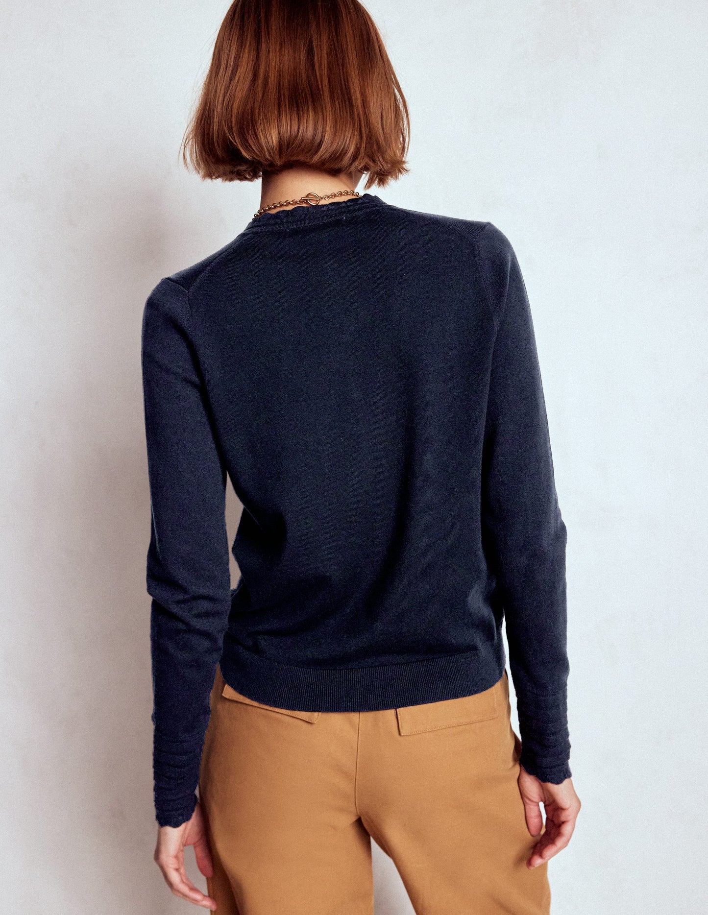 Angela Cotton Scallop Cardigan-Navy