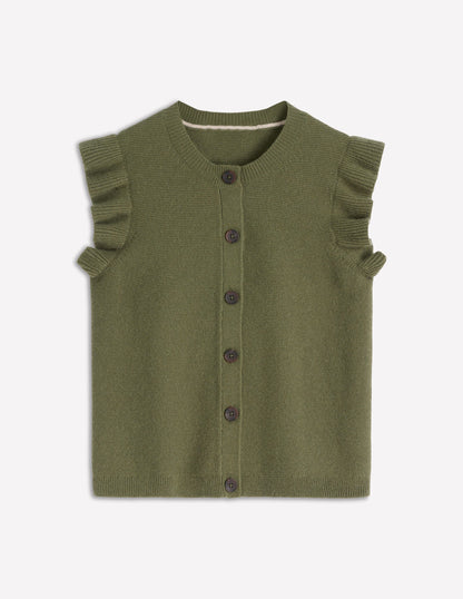 Frill Detail Waistcoat-Woodland Green Melange-5