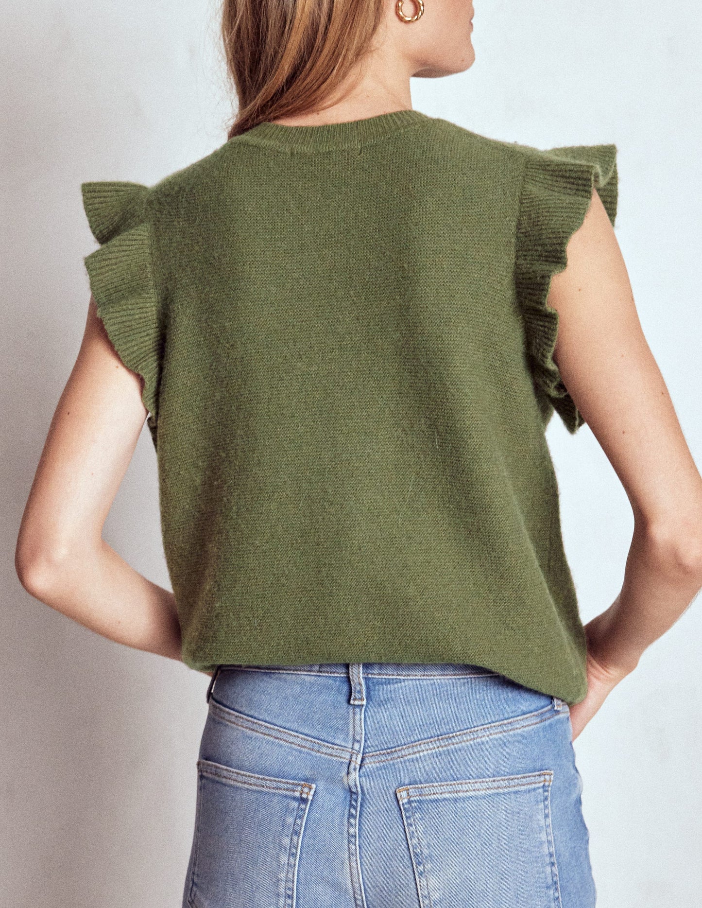 Frill Detail Waistcoat-Woodland Green Melange