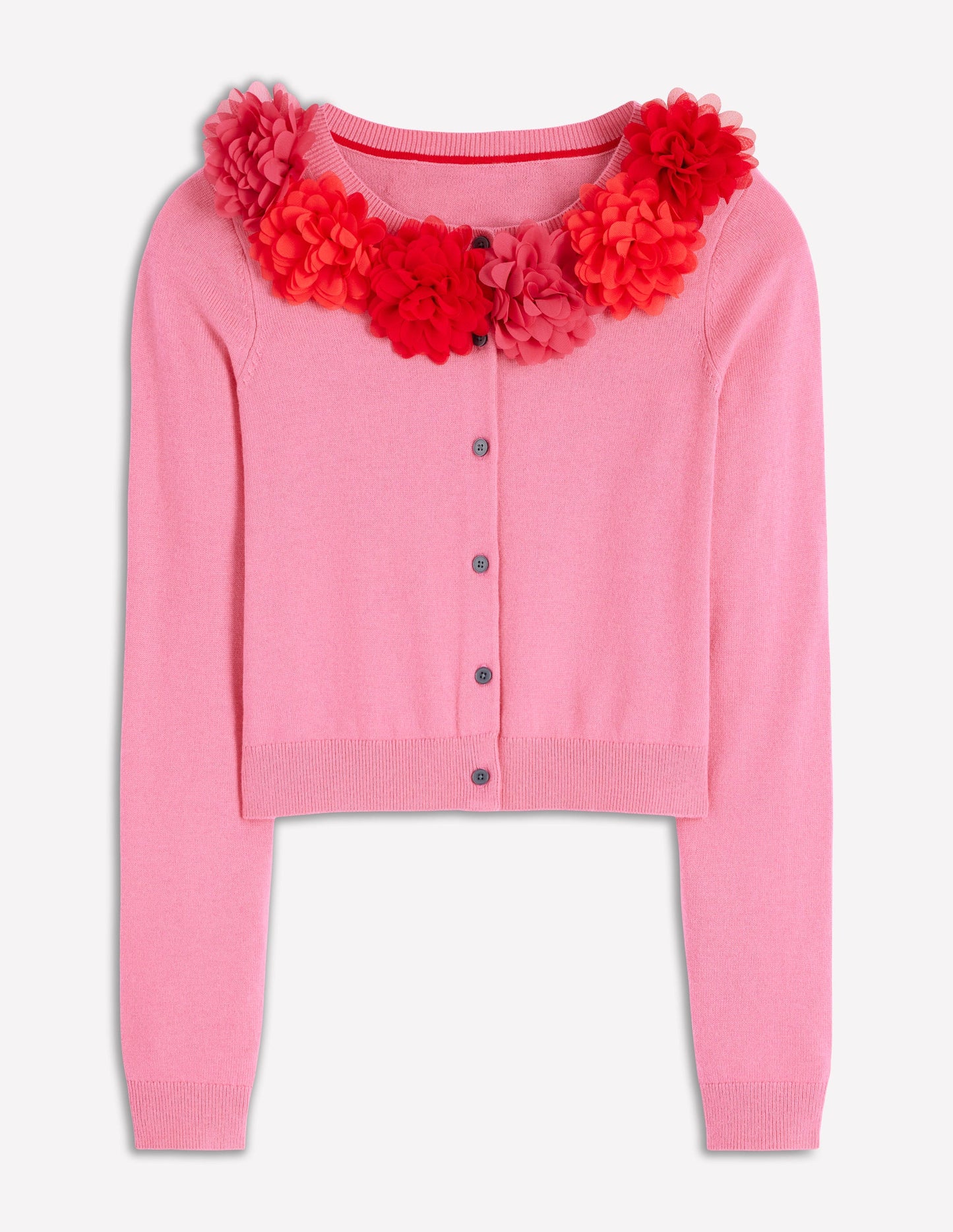 Crew Neck Cropped Cardigan-Pink Ribbon