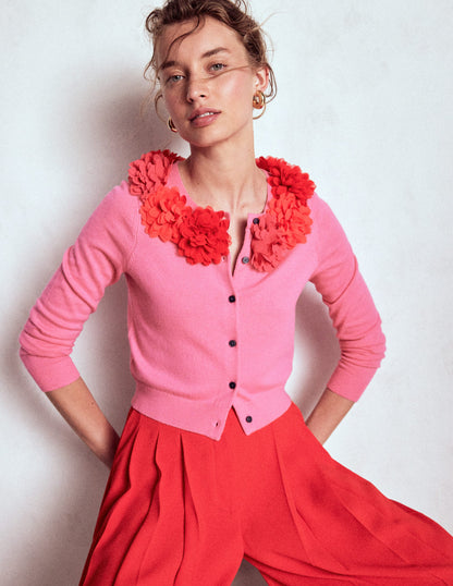 Crew Neck Cropped Cardigan-Pink Ribbon-1