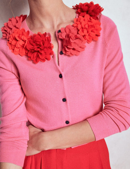 Crew Neck Cropped Cardigan-Pink Ribbon-2