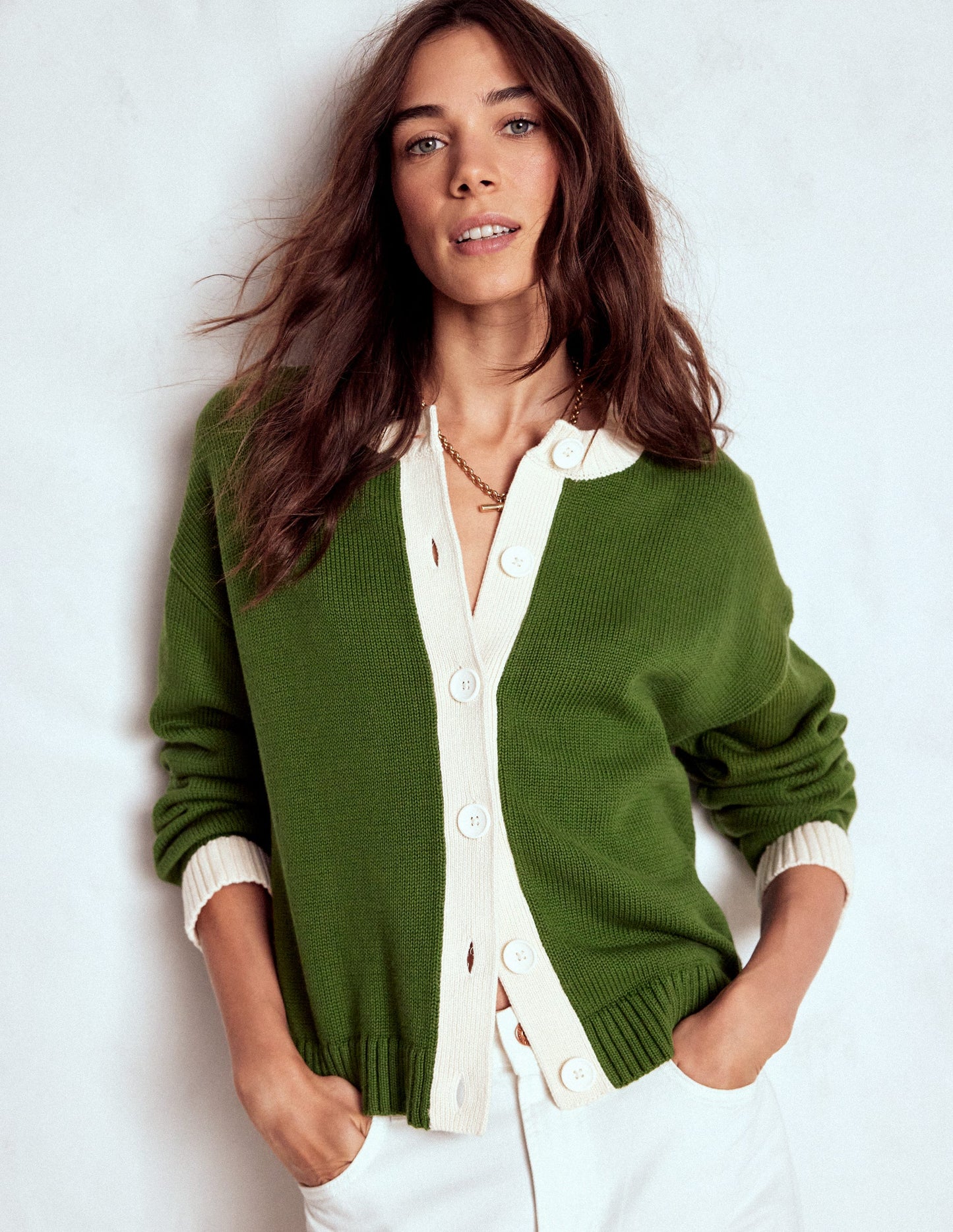 Jemma Chunky Cotton Cardigan-Promenade Green