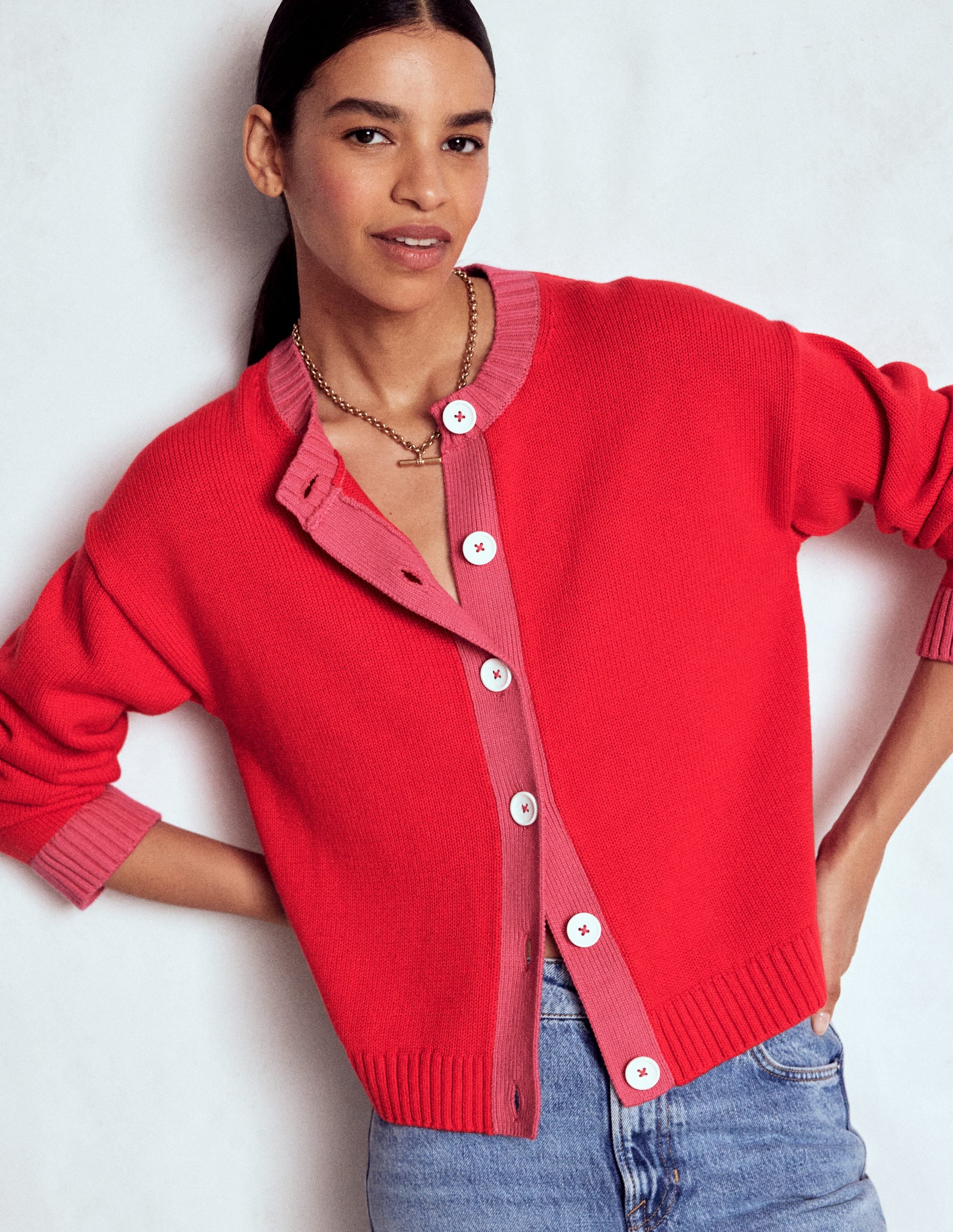 Jemma Chunky Cotton Cardigan-Poppy Red - Image 2