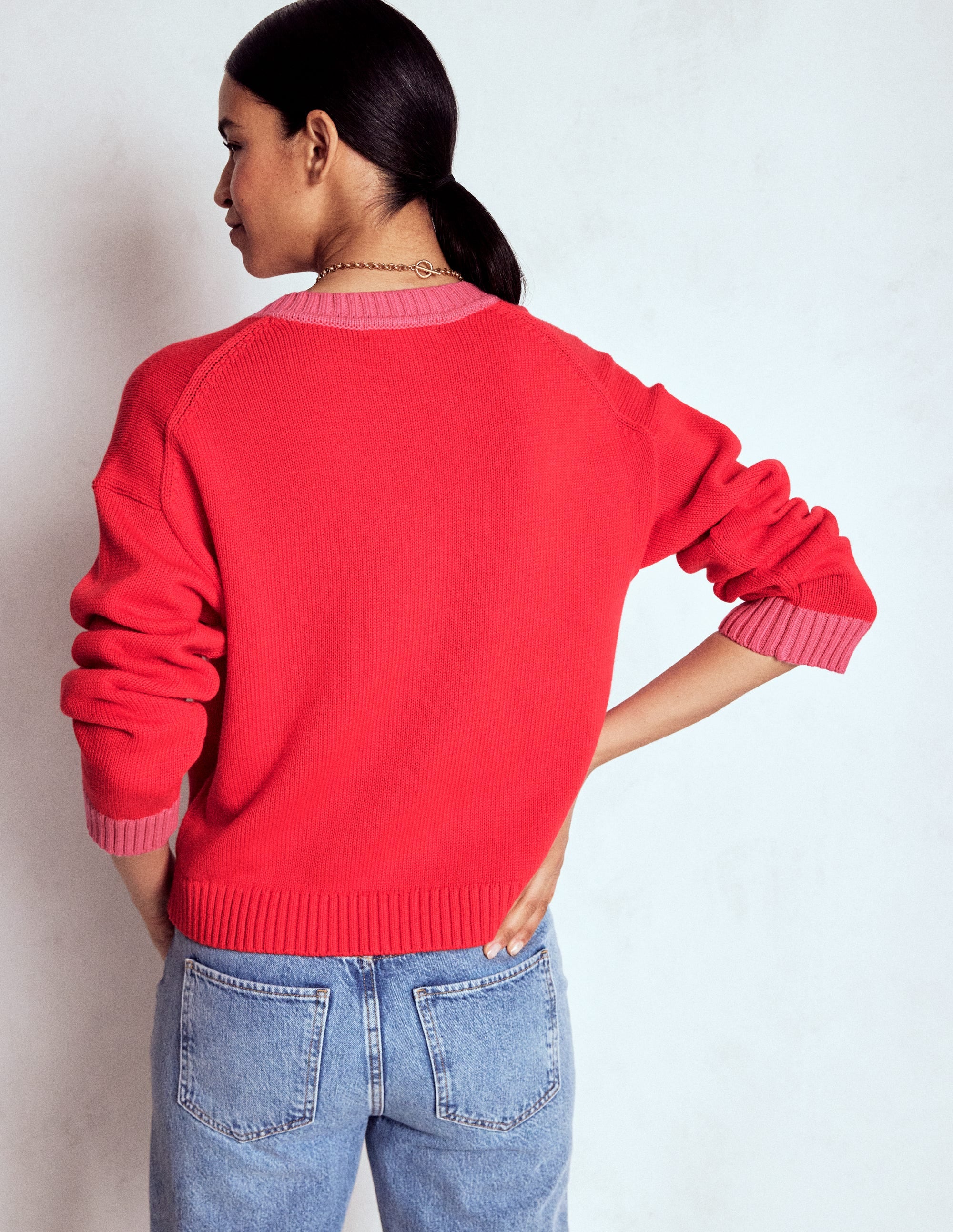 Jemma Chunky Cotton Cardigan-Poppy Red - Image 3