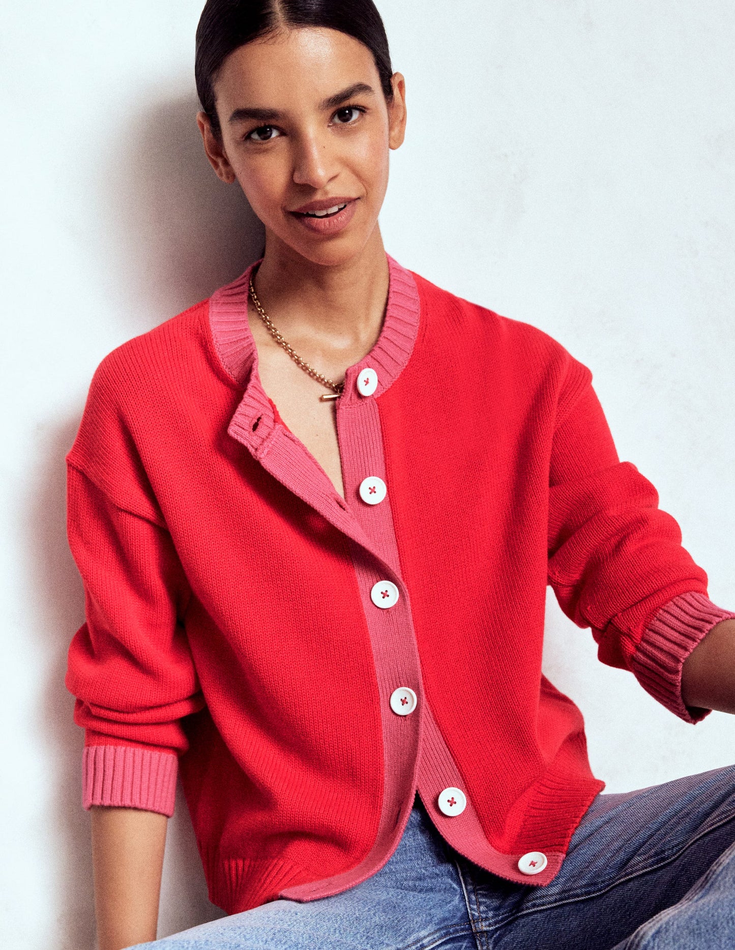Jemma Chunky Cotton Cardigan-Poppy Red