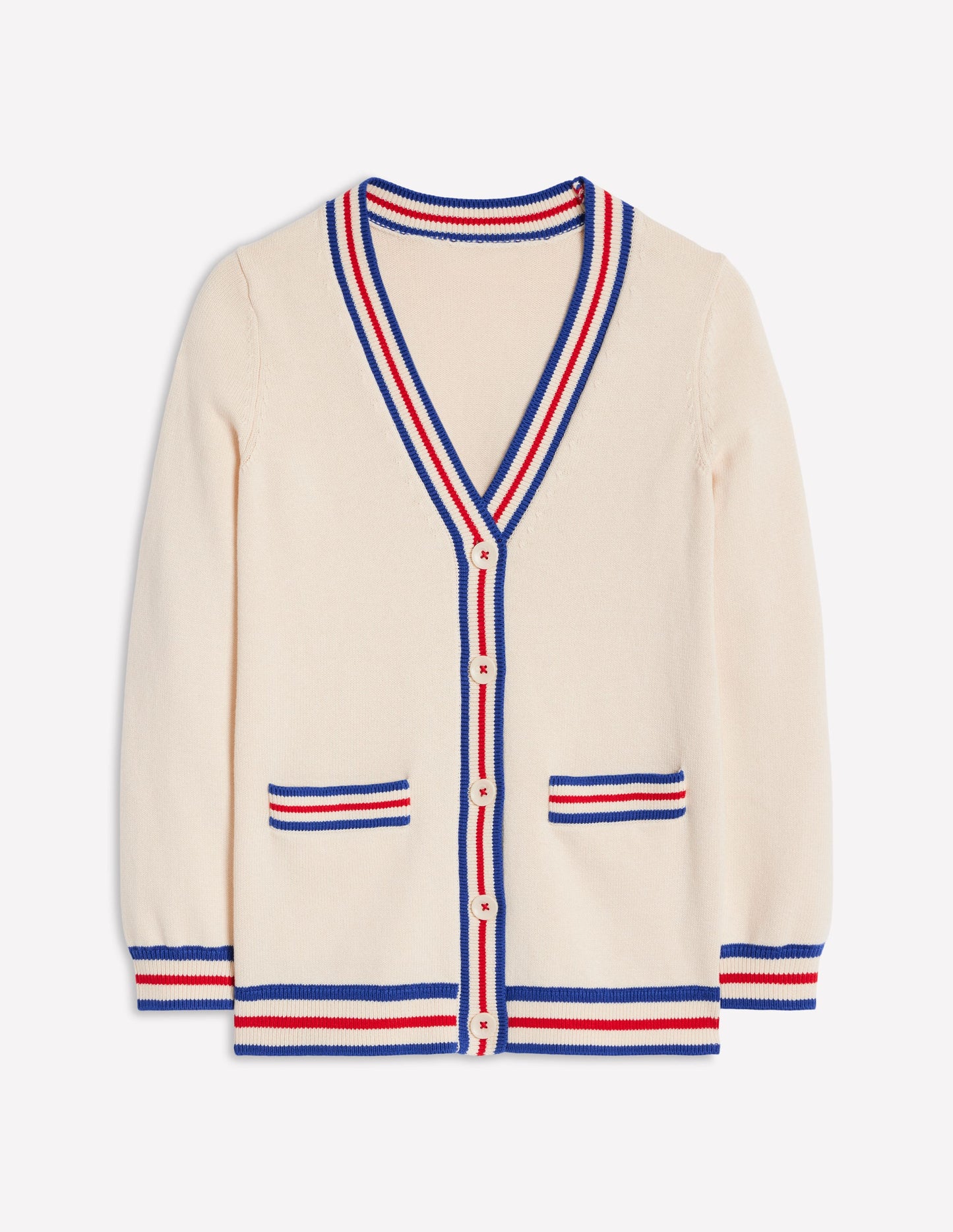 Long Cotton V-neck Cardigan-Warm Ivory