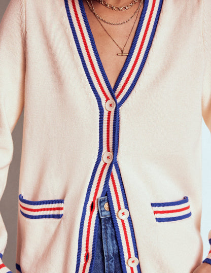 Long Cotton V-neck Cardigan-Warm Ivory-2