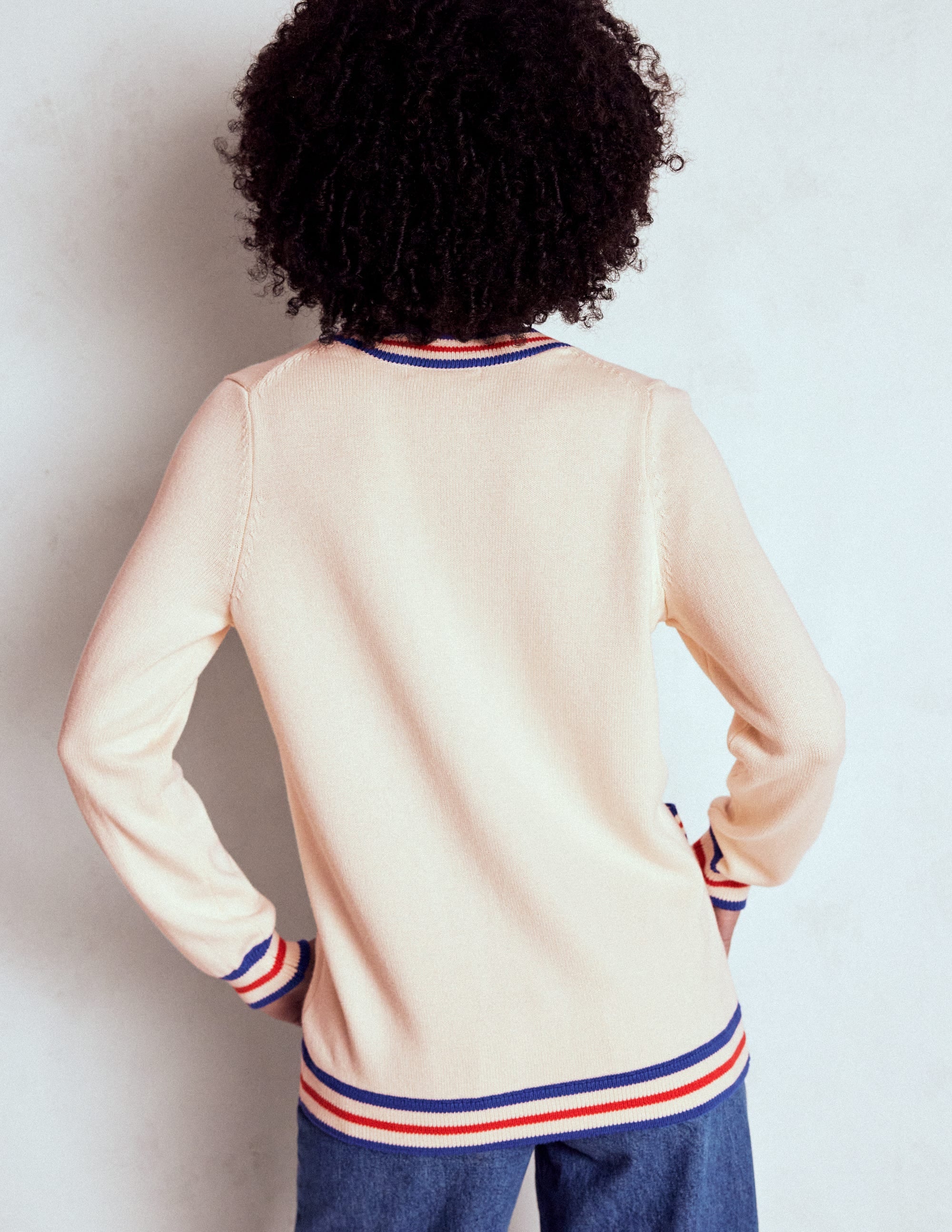 Long Cotton V-neck Cardigan-Warm Ivory - Image 3