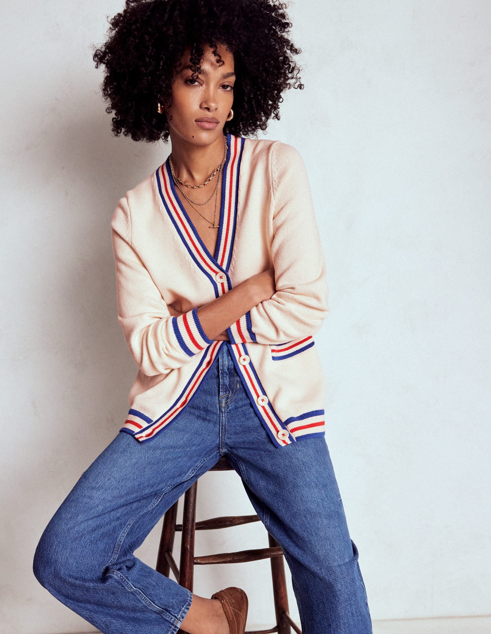 Long Cotton V-neck Cardigan-Warm Ivory - Image 4