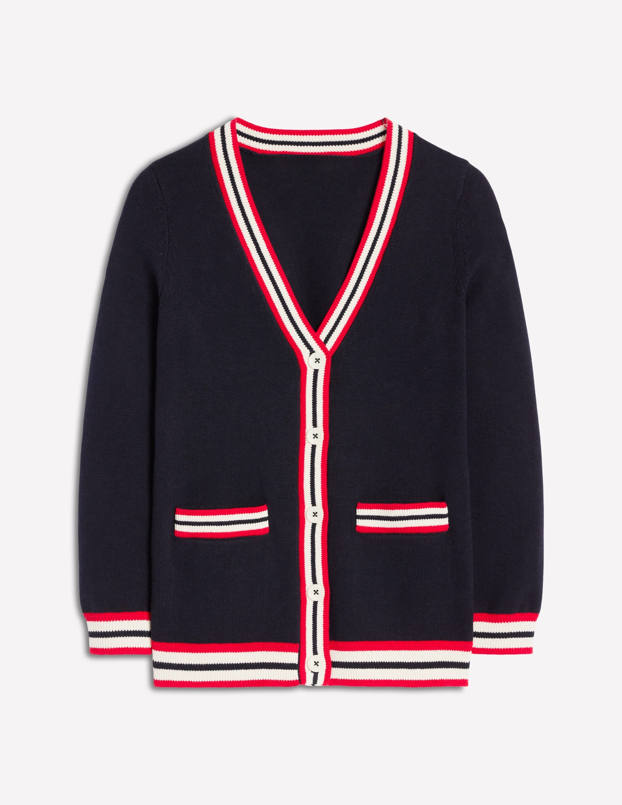 Long Cotton V-neck Cardigan-Navy - Image 5