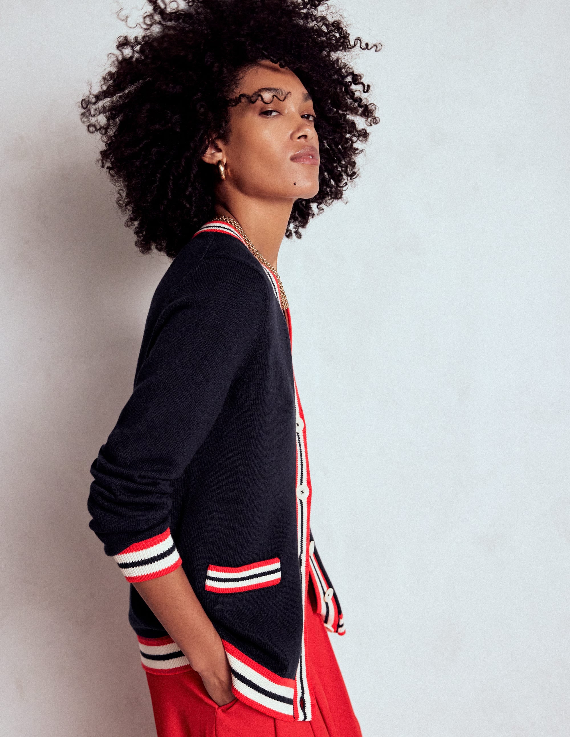 Long Cotton V-neck Cardigan-Navy - Image 1