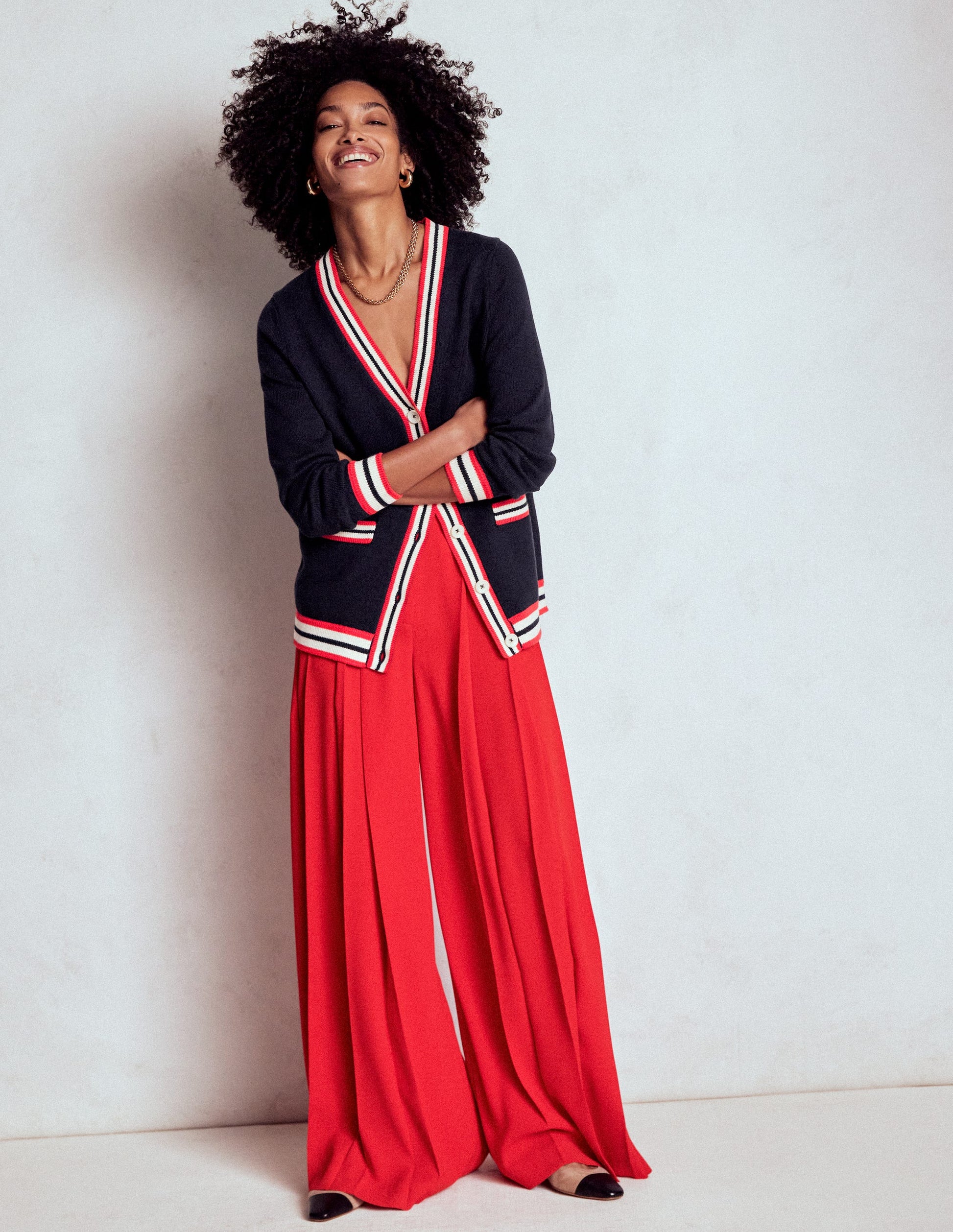 Long Cotton V-neck Cardigan-Navy-4