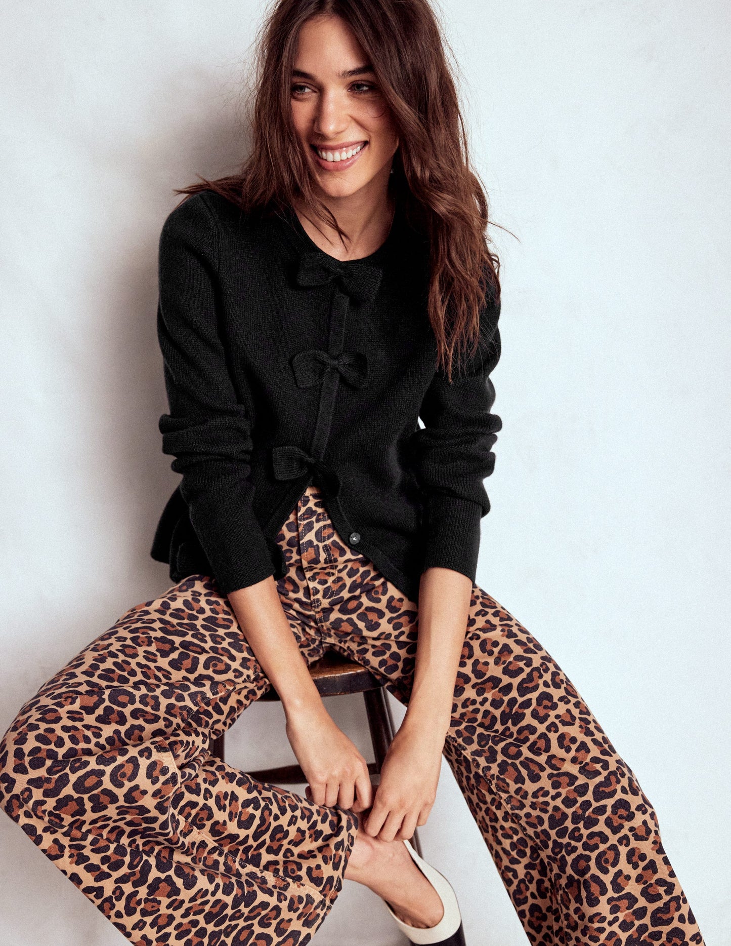 Knitted Bow Cardigan-Black