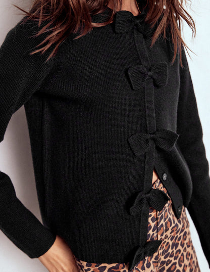 Knitted Bow Cardigan-Black-2
