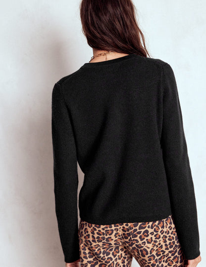 Knitted Bow Cardigan-Black-3