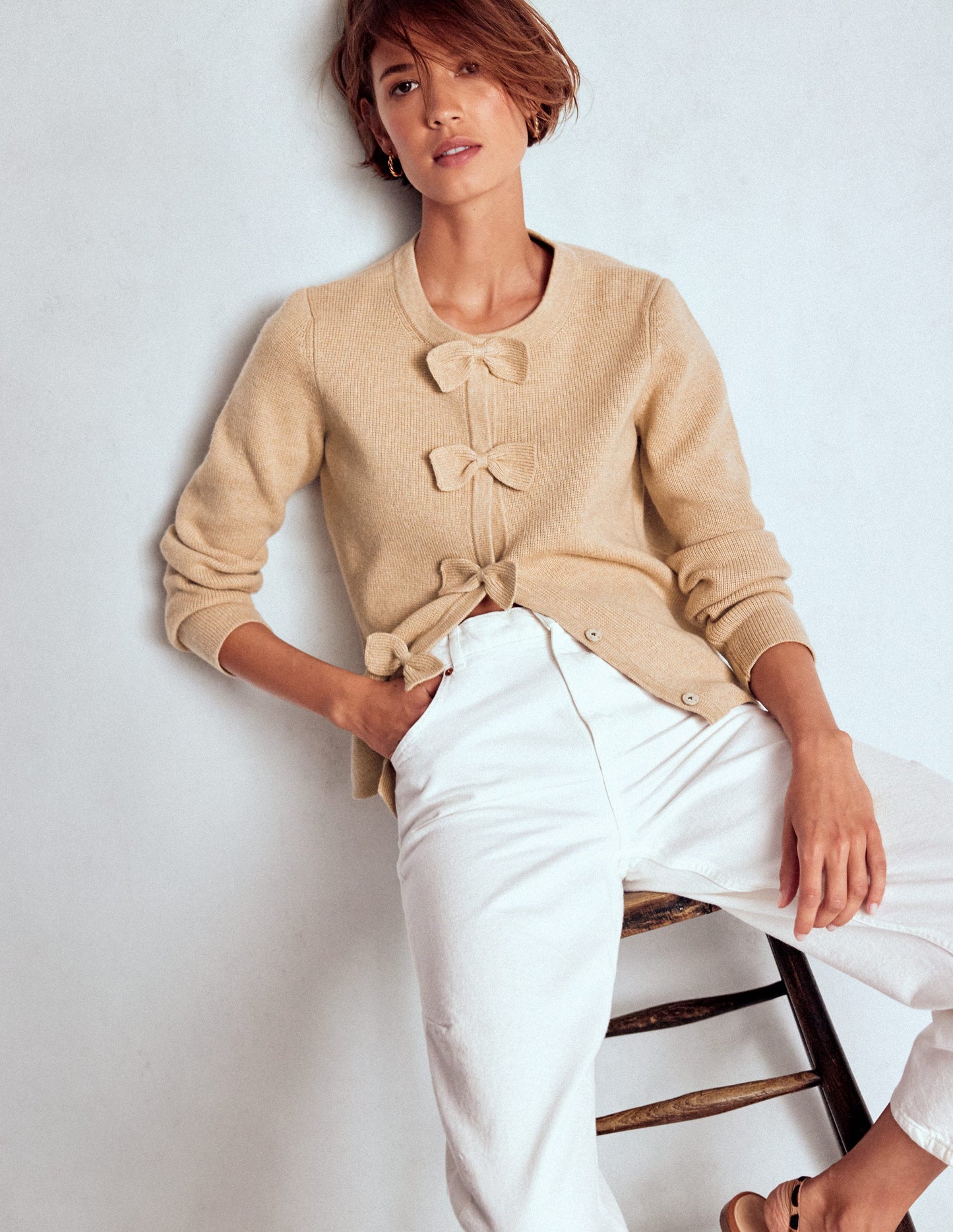 Knitted Bow Cardigan-Chinchilla Melange