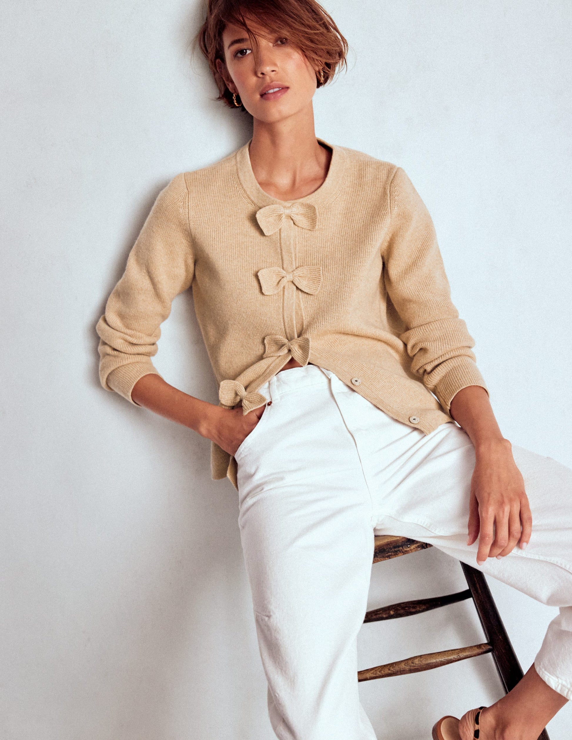 Knitted Bow Cardigan-Chinchilla Melange-1