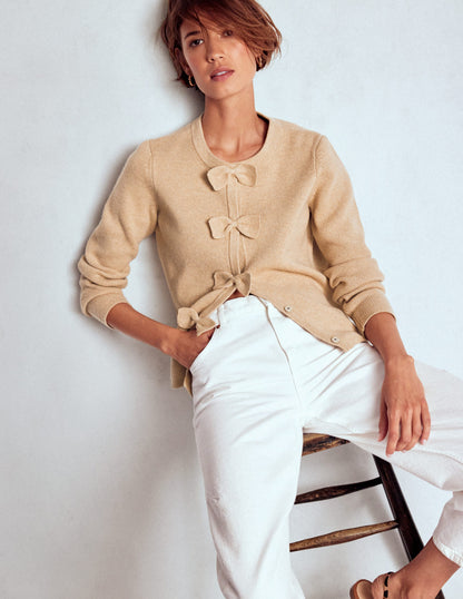 Knitted Bow Cardigan-Chinchilla Melange-1