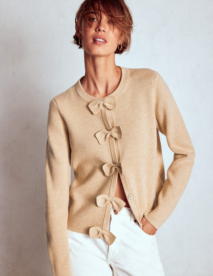 Knitted Bow Cardigan-Chinchilla Melange-4
