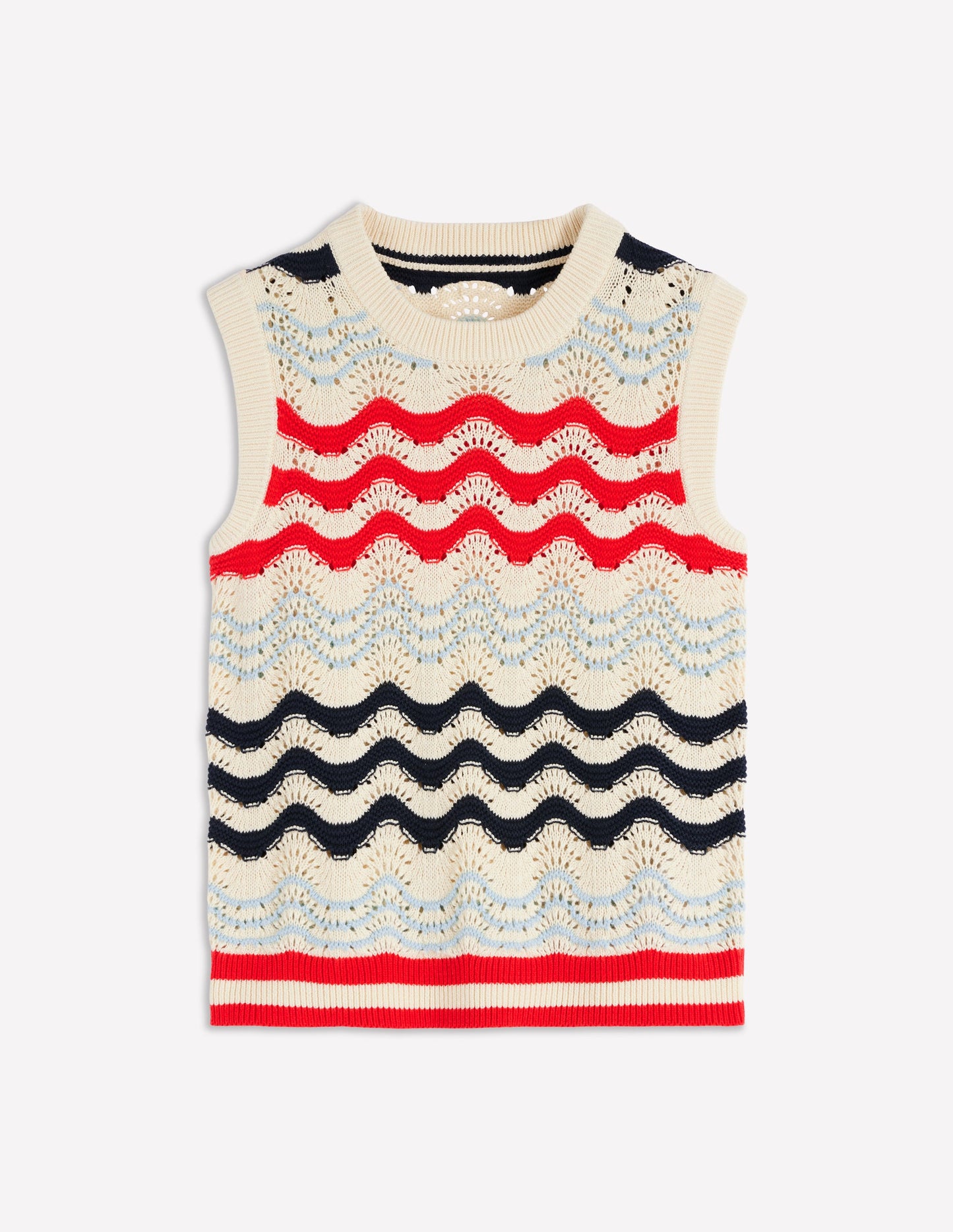 Cotton Wave Tank-Navy/ Red Textured Wave