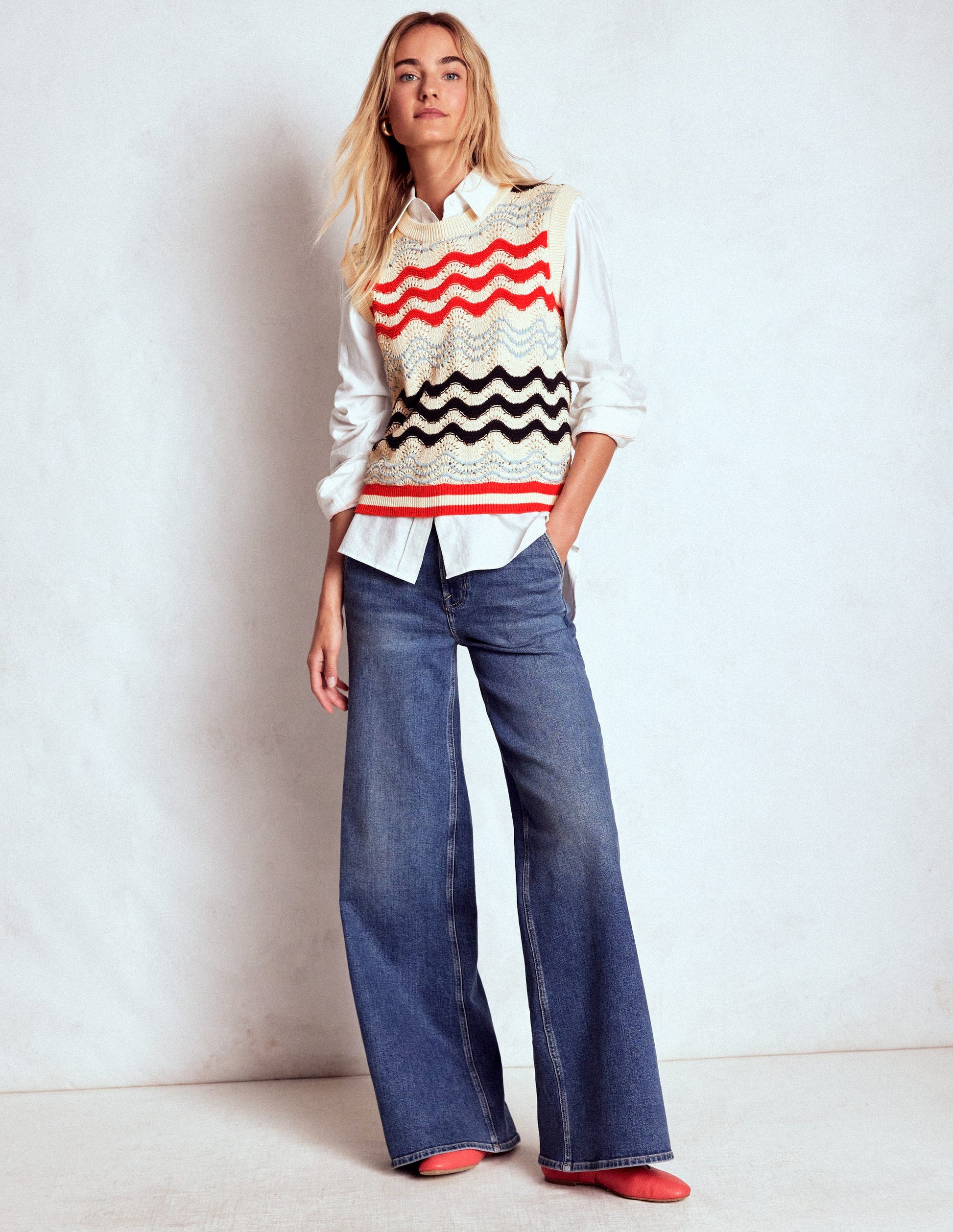 Cotton Wave Tank-Navy/ Red Textured Wave-1