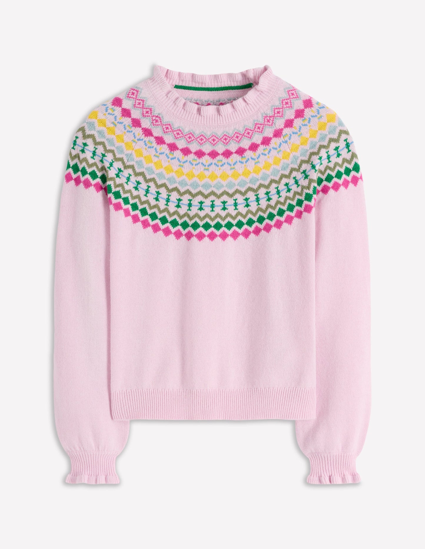 Fae Fair Isle Frilled Jumper-Sheer Pink Melange