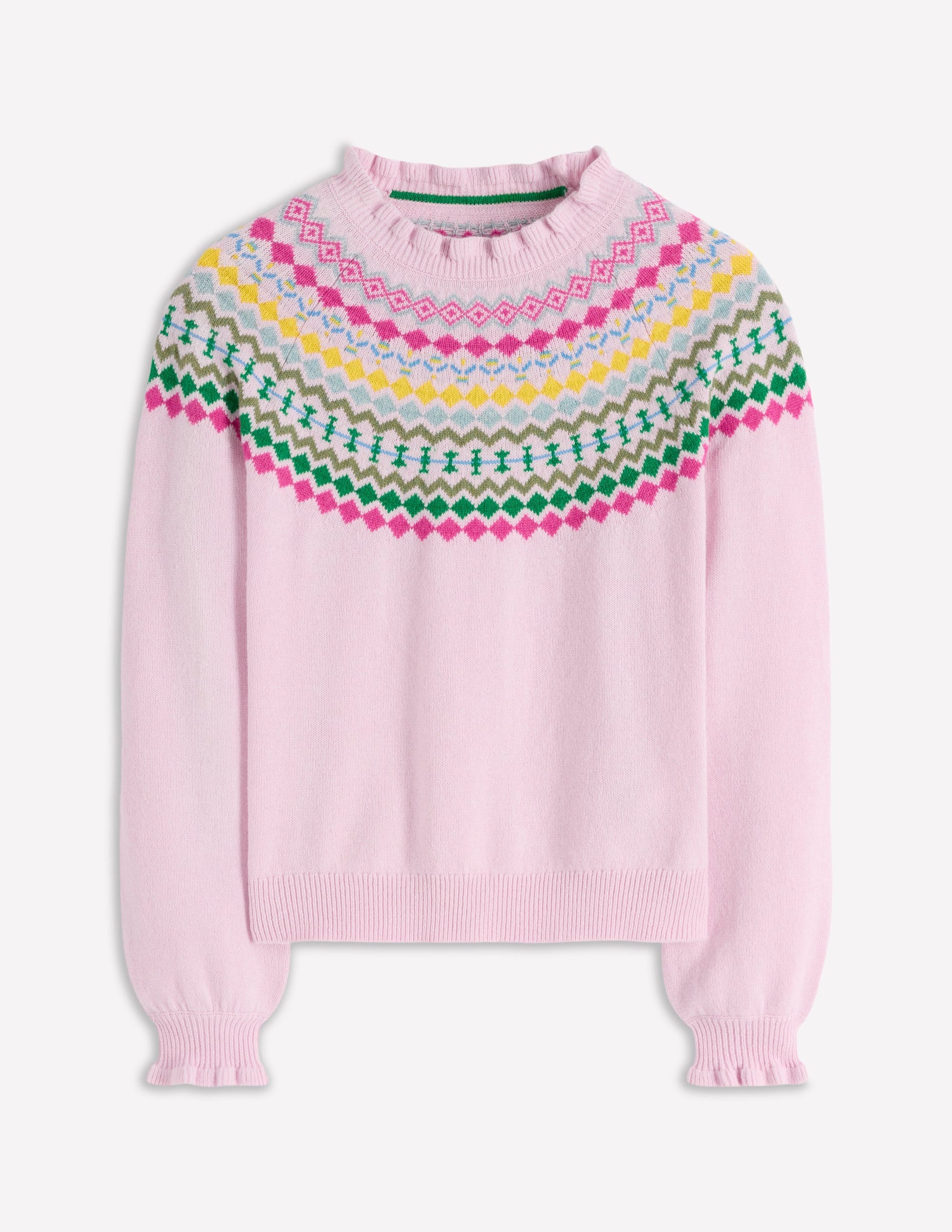 Fae Fair Isle Frilled Jumper-Sheer Pink Melange-5