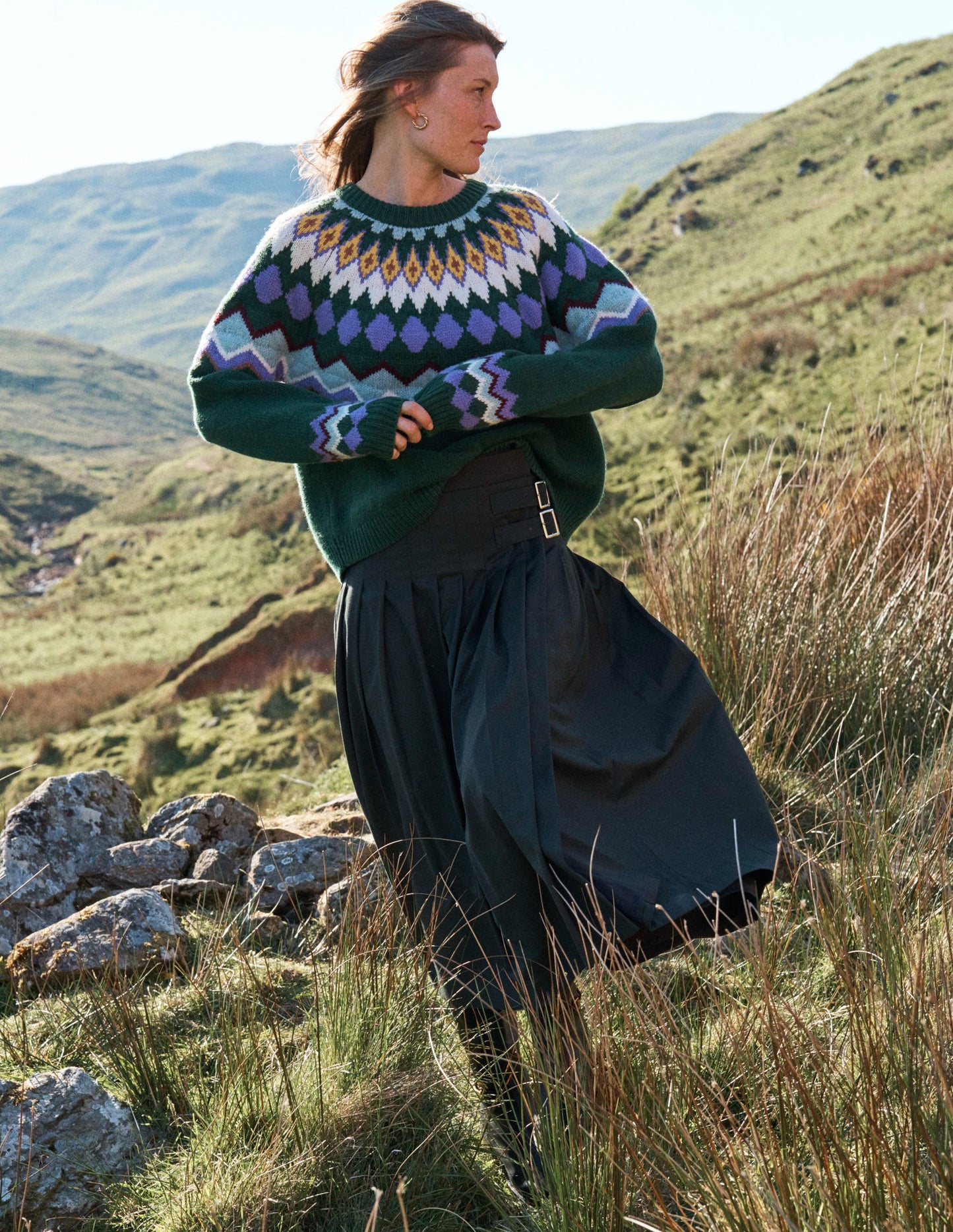 Eleanor Fair Isle Jumper-Promenade Green Melange