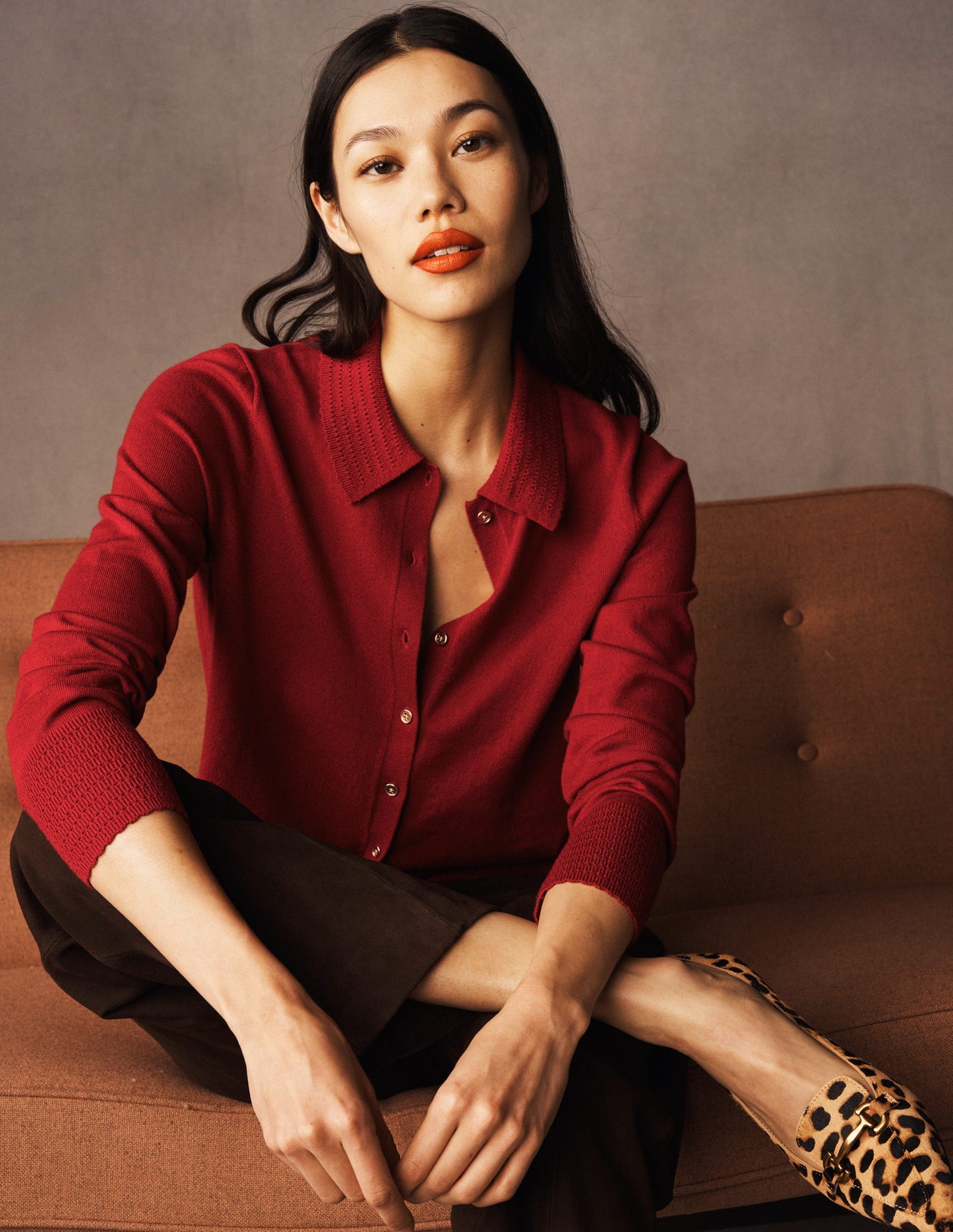 Briony Stitch Cardigan-Crimson Red