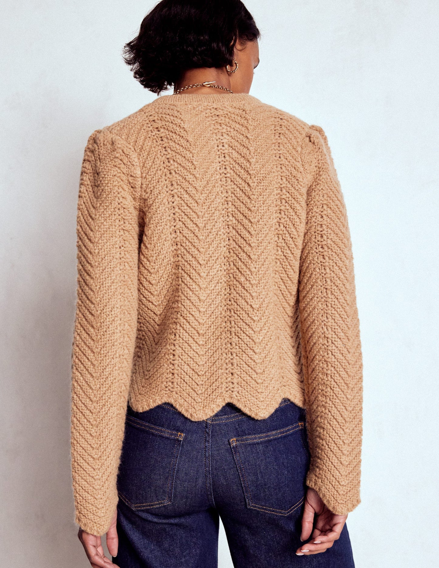 Chunky Chevron Knitted Jacket-Camel