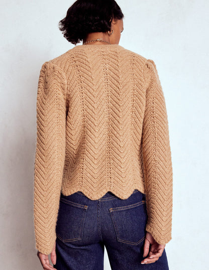 Chunky Chevron Knitted Jacket-Camel-3