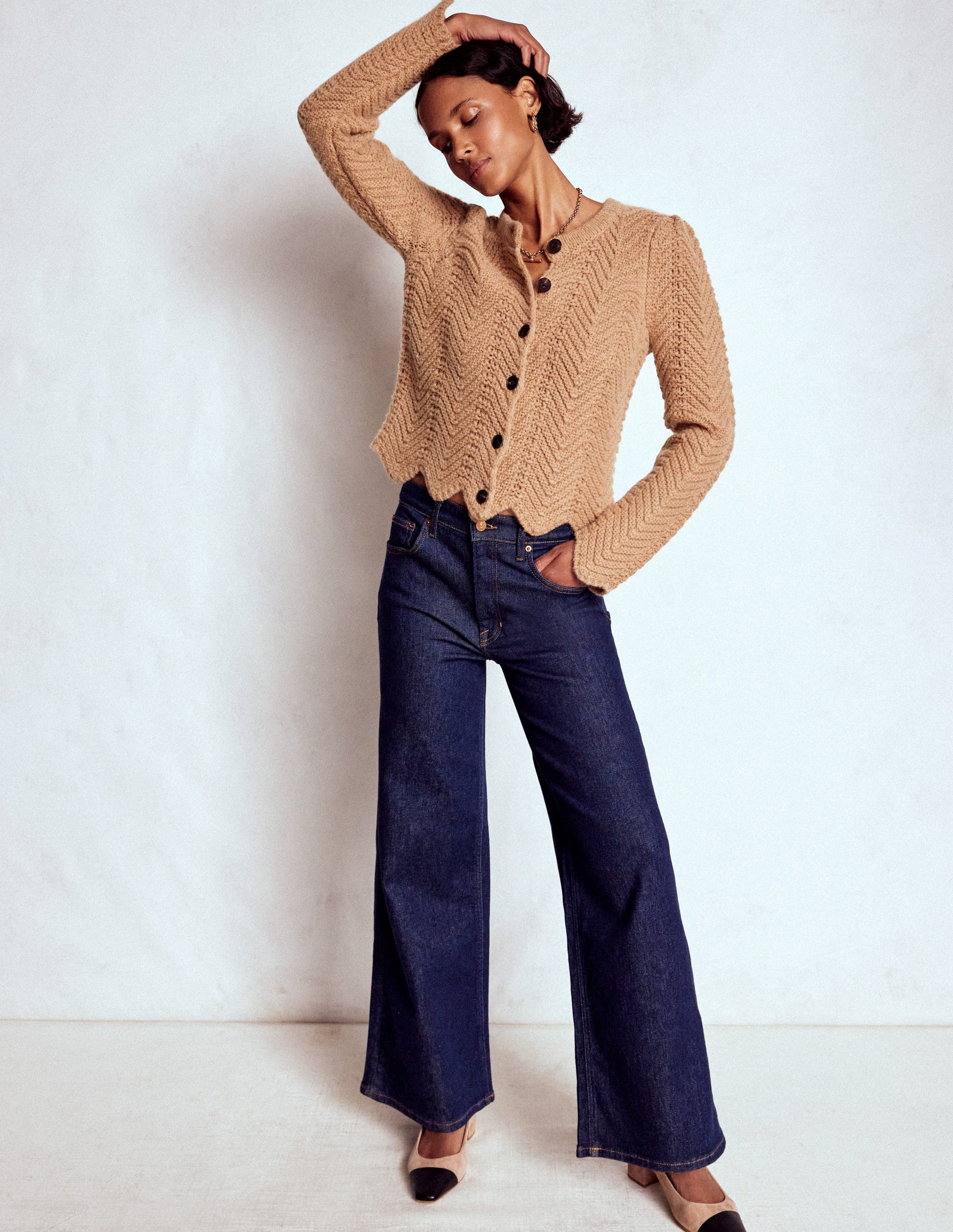 Chunky Chevron Knitted Jacket-Camel-4