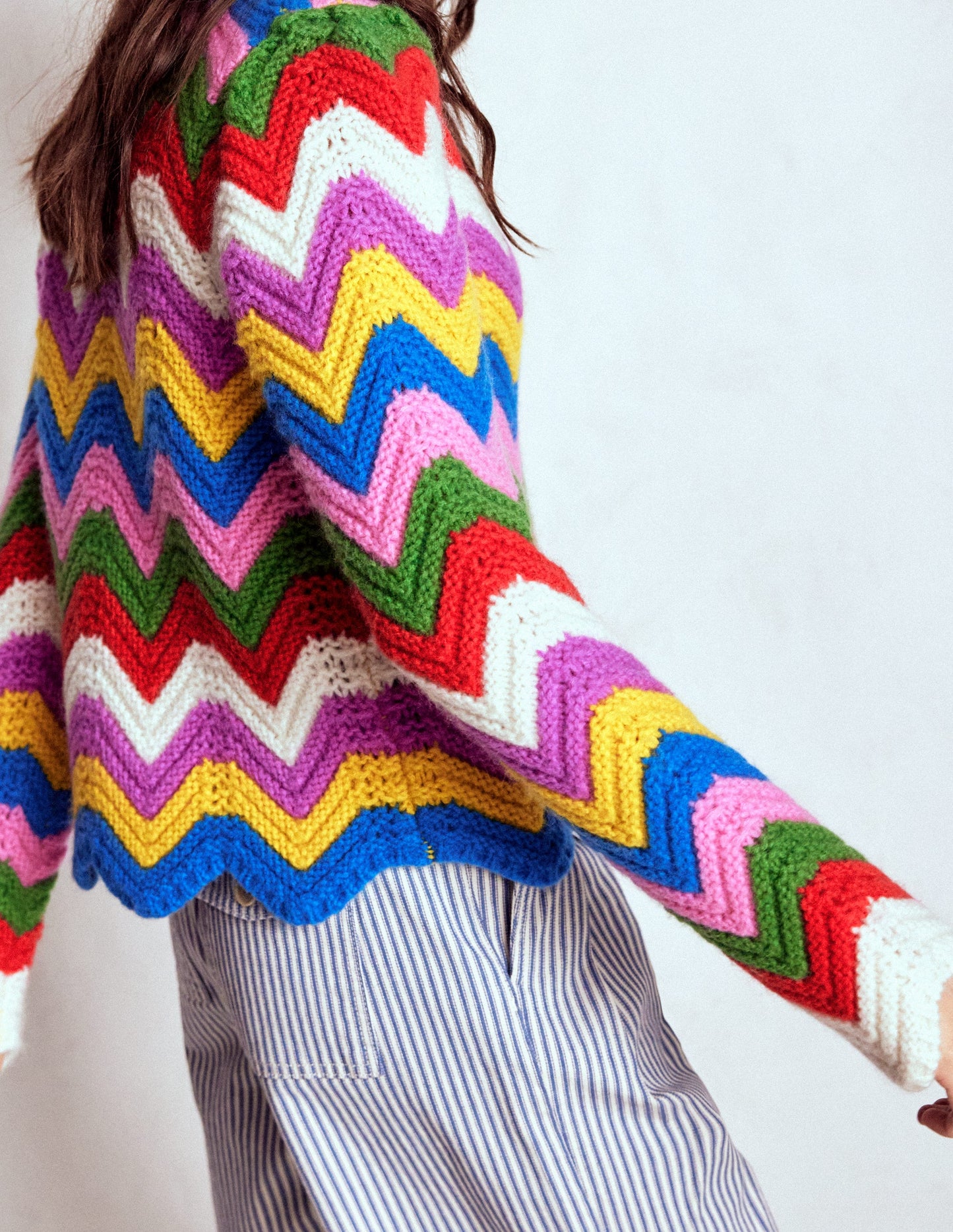 Chunky Chevron Knitted Jacket-Multi, Zig Zag