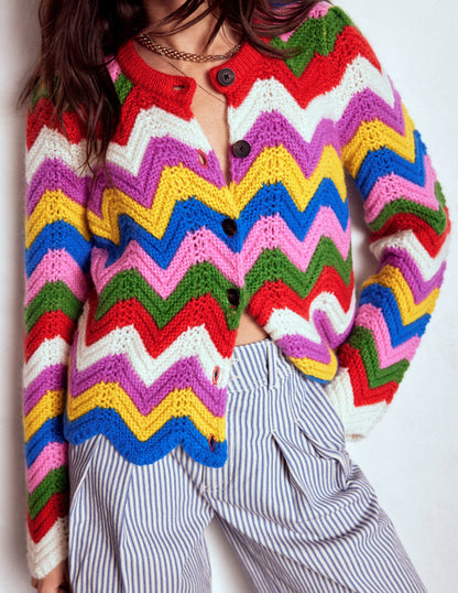 Chunky Chevron Knitted Jacket-Multi, Zig Zag-3