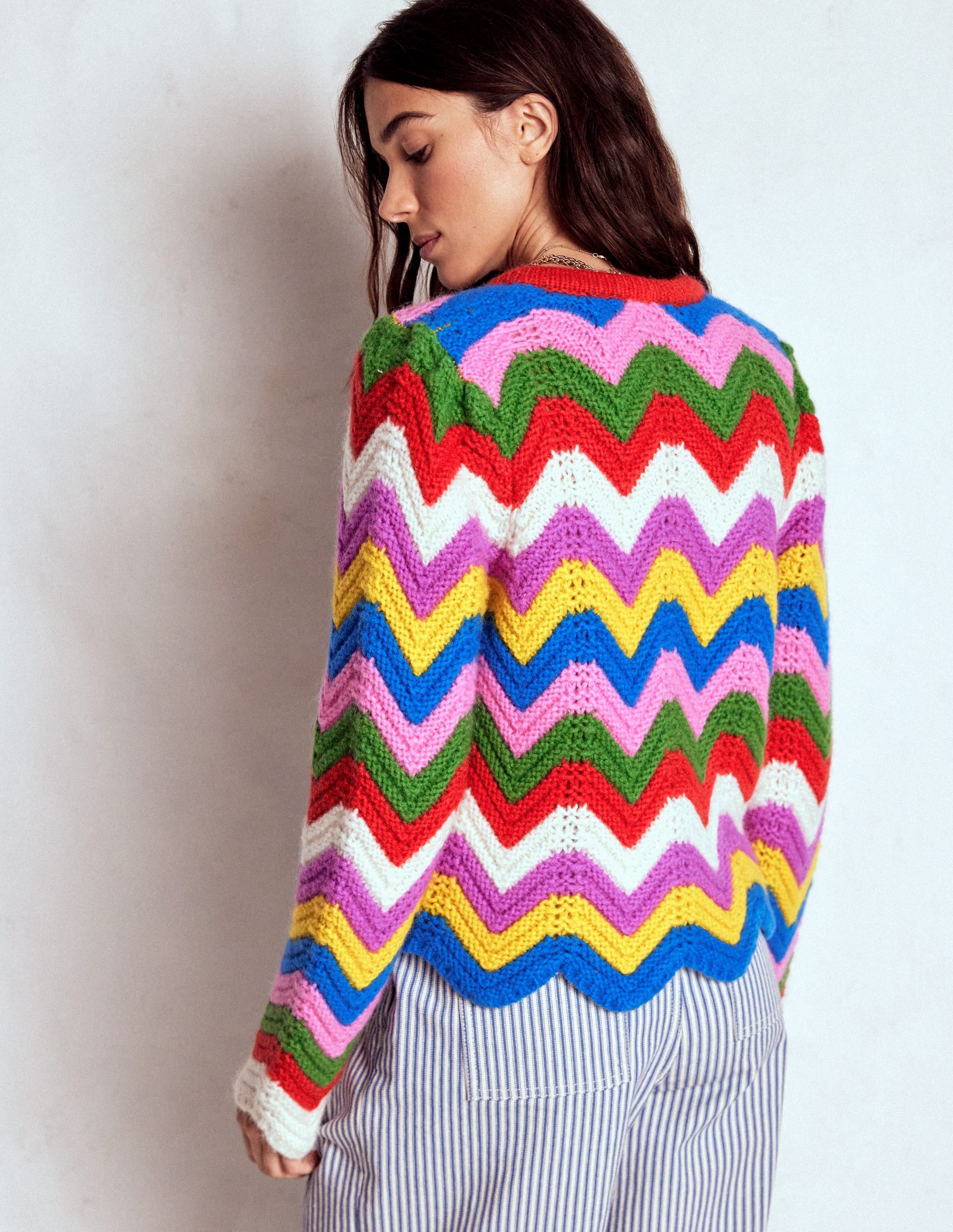 Chunky Chevron Knitted Jacket-Multi, Zig Zag - Image 4