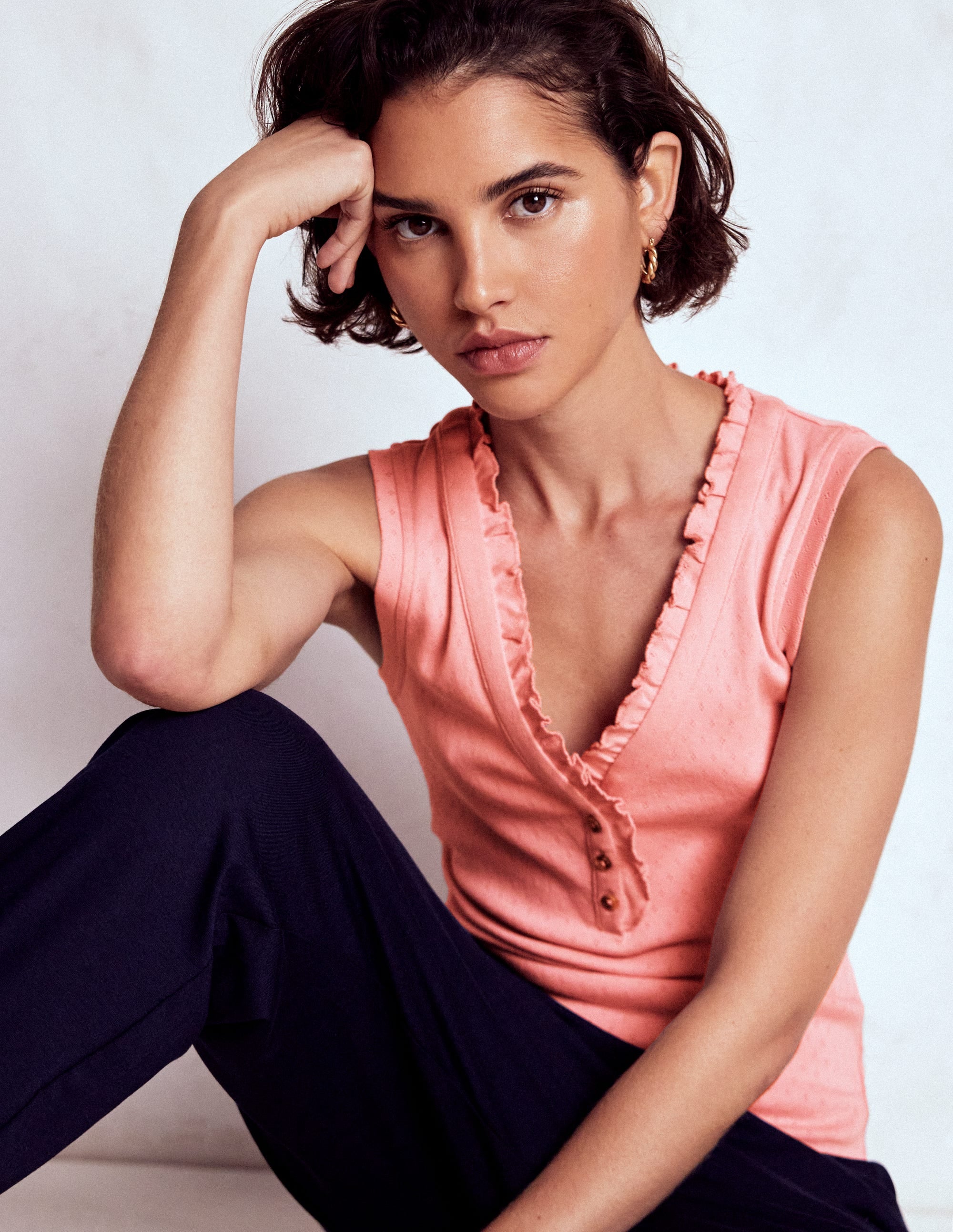 Jersey Henley Pyjama Vest-Light Pink - Image 1
