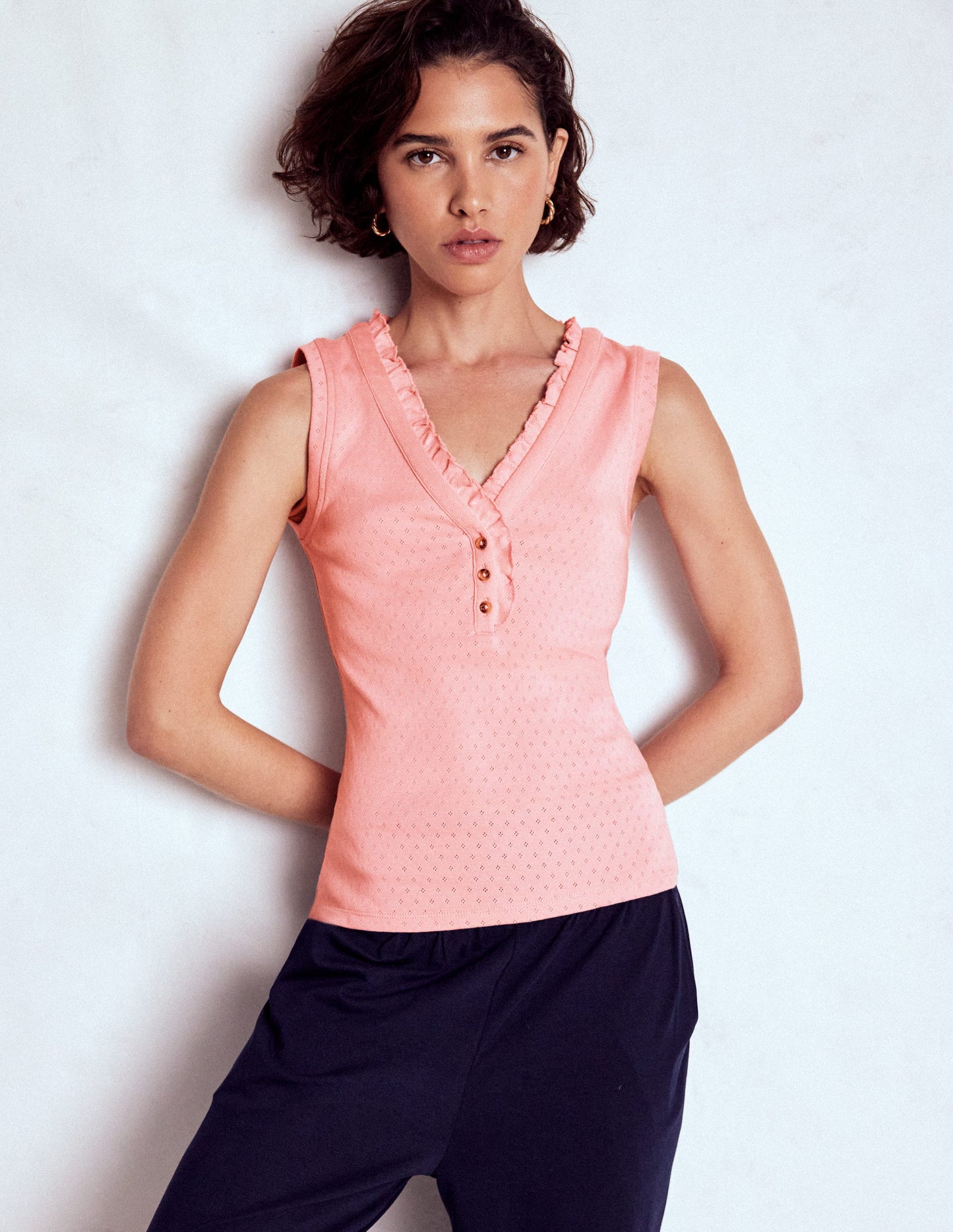 Jersey Henley Pyjama Vest-Light Pink