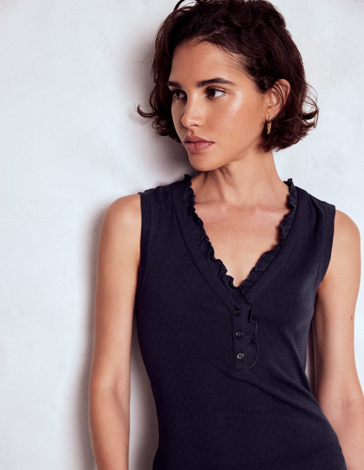 Jersey Henley Pyjama Vest-Dark Blue