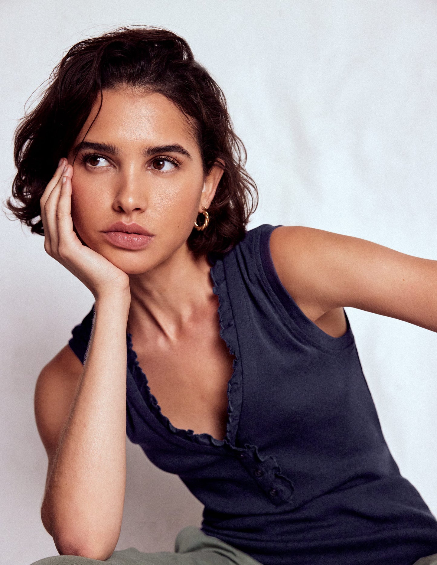 Jersey Henley Pyjama Vest-Dark Blue