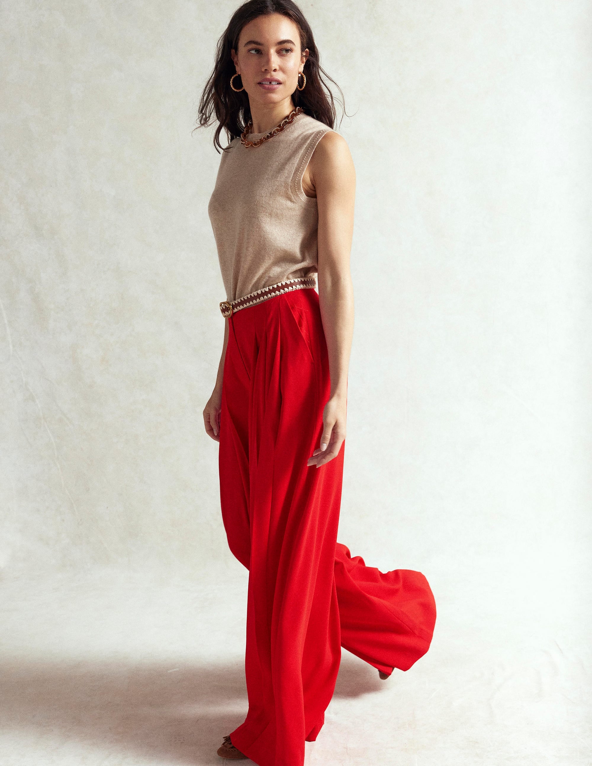 Regent Wide Leg Trousers-Poppy Red - Image 1