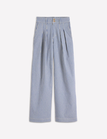 Brompton Wide Leg Trousers-Blue Stripe-5