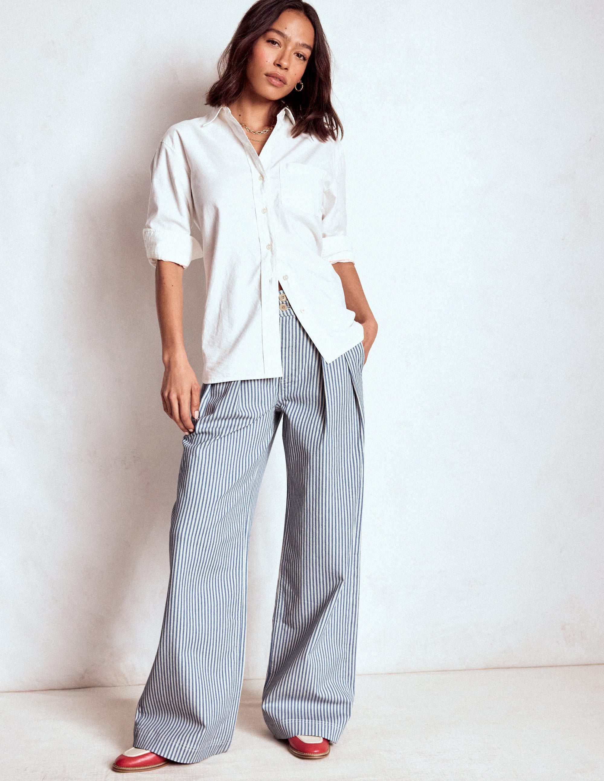 Brompton Wide Leg Trousers-Blue Stripe - Image 1