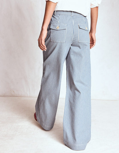 Brompton Wide Leg Trousers-Blue Stripe-3