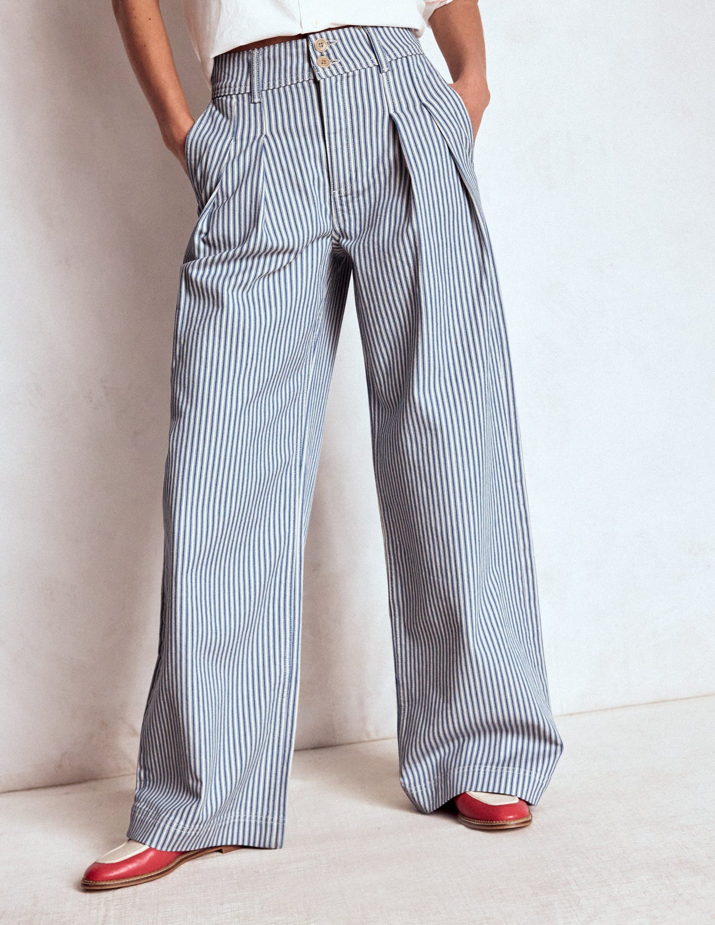 Brompton Wide Leg Trousers-Blue Stripe