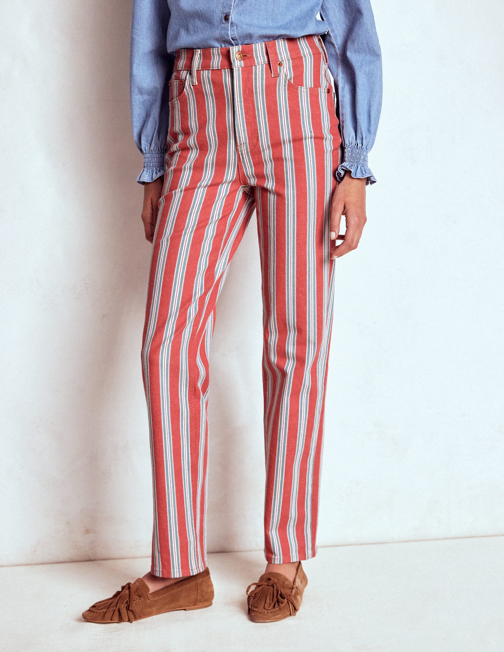 High Rise Stripe Jeans-Red, Blue and Pink Stripe - Image 4
