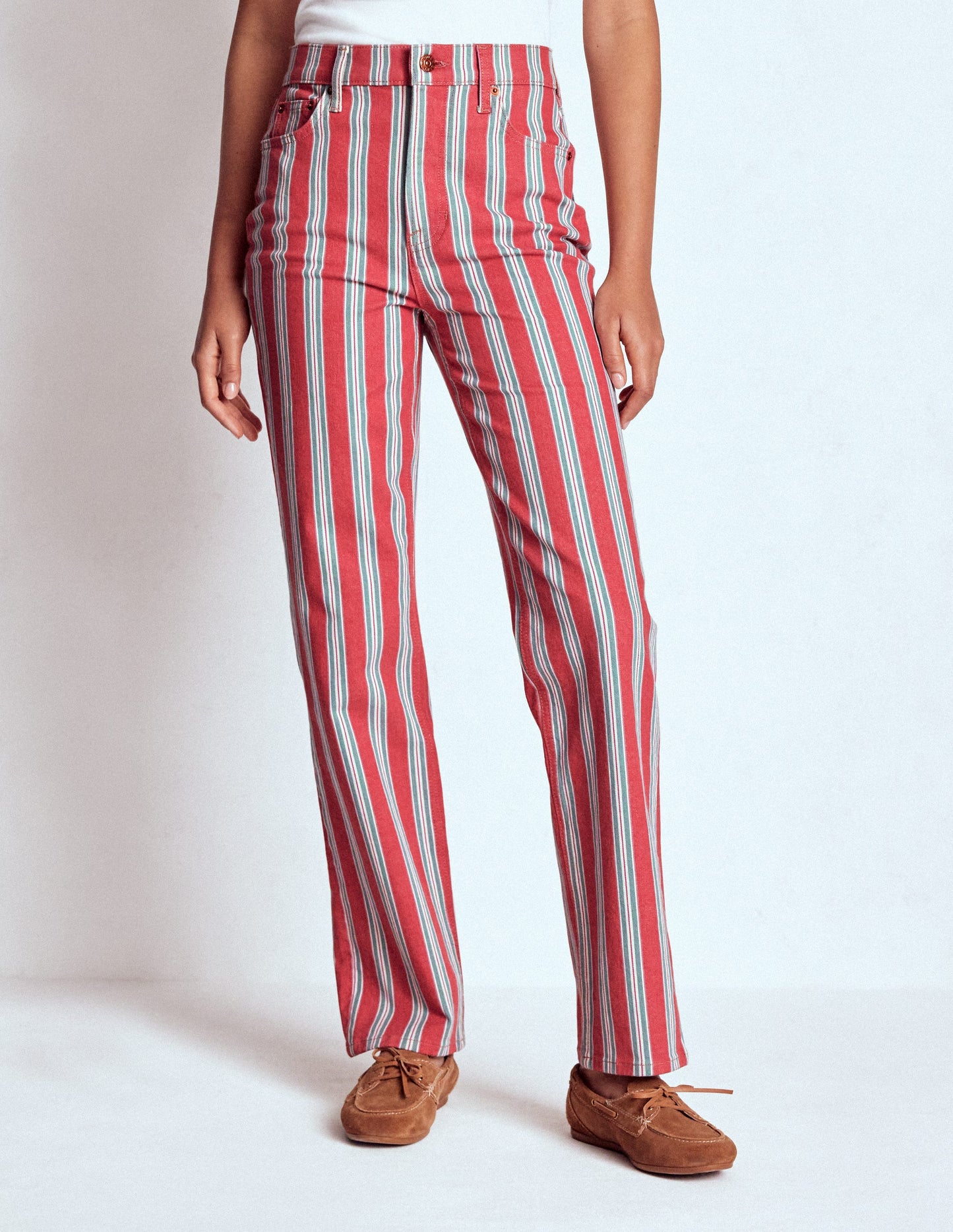 High Rise Stripe Jeans-Red, Blue and Pink Stripe