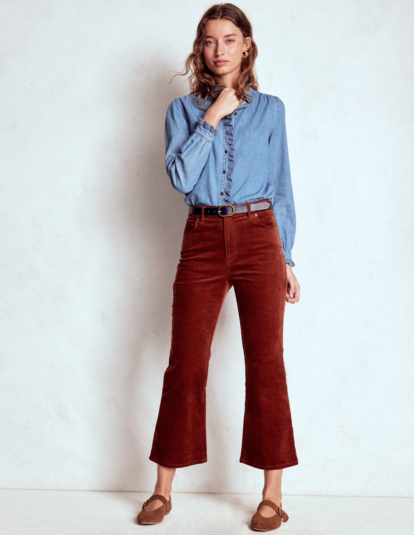 5-Pocket Cord Kick Jeans-Fired Brick